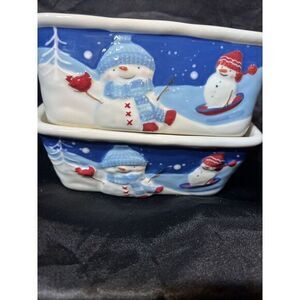 St. Nicholas Square Let It Snow 6" Mini Loaf Pan Holiday Snowman family dish